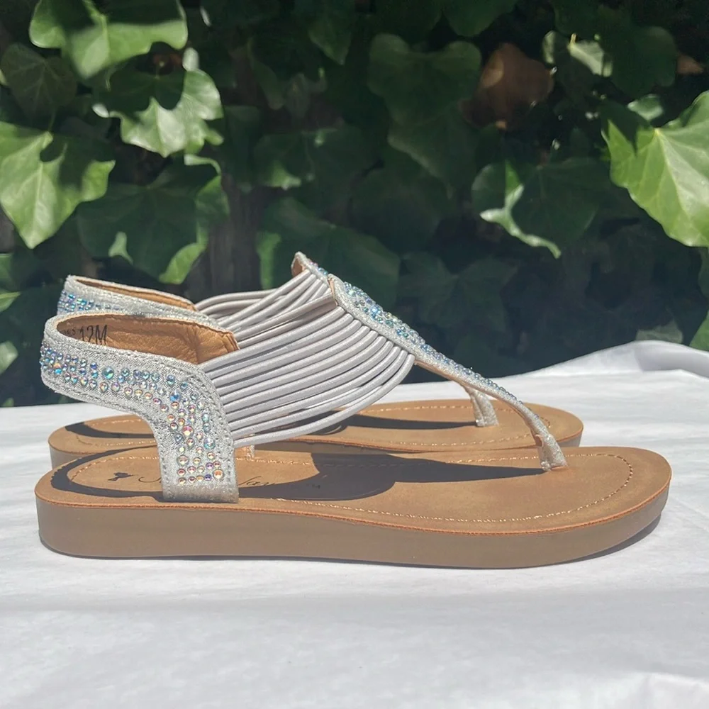 Sarah Jayne sandals white shimmer thong sling back sandals girls size 12 Summer‎